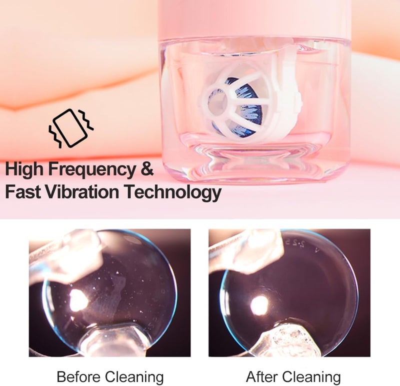 ANKUNABA Contact Lens Cleaner, Portable Soft Contact Lens Cleaning Machine with USB Charger, Automatic Vibration Contact Lenses Cleaner Case for Traveling (Pink) - Image 2